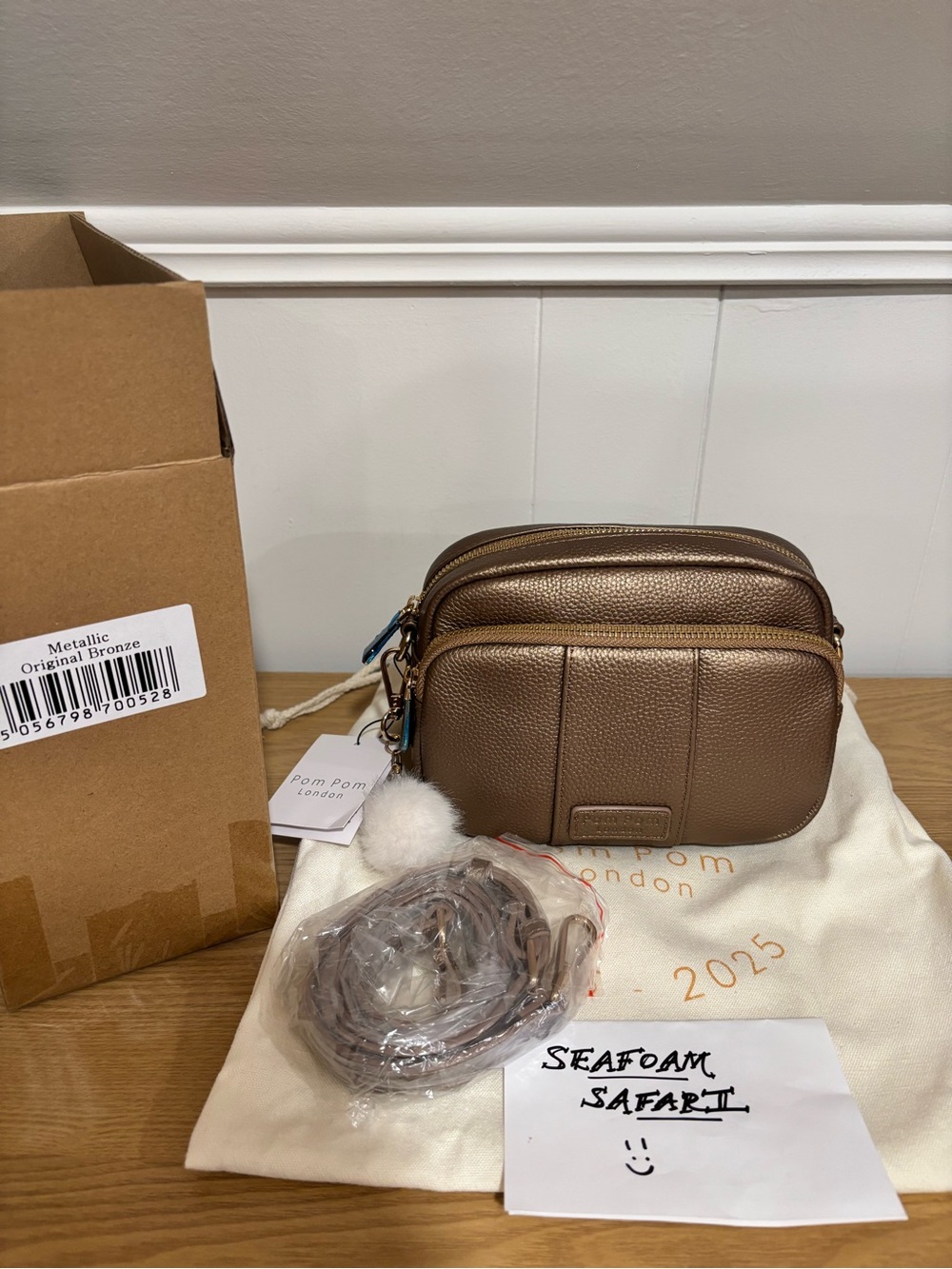 NWT Pom Pom London Metallic Bronze Original Crossbody Bag